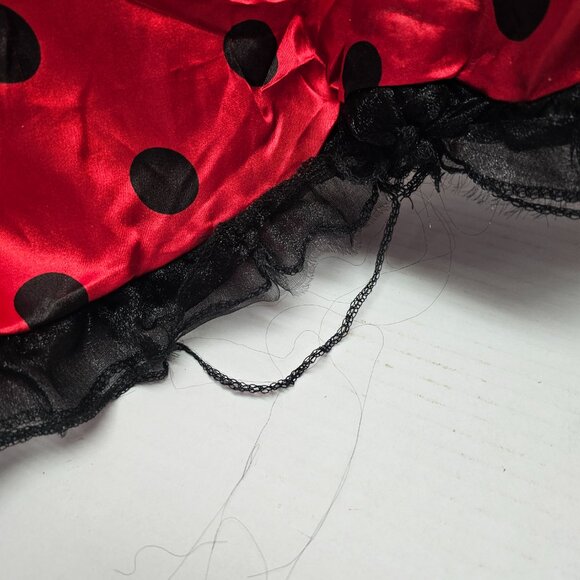 New L Large Miss Ladybug Animal Black Red Polka Dot Girls Dress Wings Costume - Picture 11 of 12